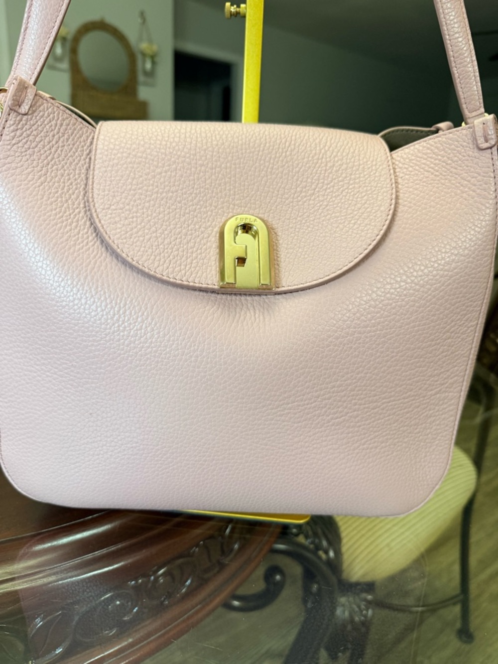 Furla Blush Pink Pebbled Leather Shoulder Bag with Gold-Tone Hardware - Picture 4 of 7